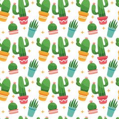 seamless pattern with cactus, botanical, cowboy, succulent, flora, vector art illustration design