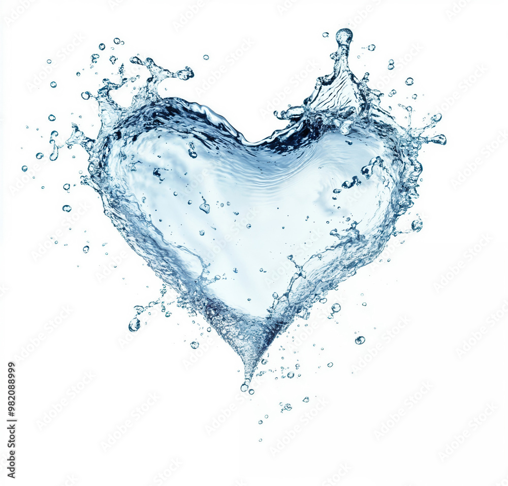 Poster water splashing in the shape of a heart on white background