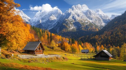 Rustic Logarska Dolina, nestled in the Slovenian Alps, transforms into a vibrant tapestry of autumn hues.