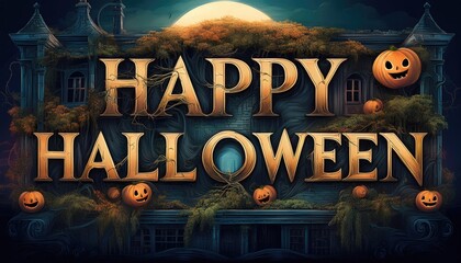 Fototapeta premium halloween party poster. halloween background with pumpkin and bats. halloween background with halloween. halloween party poster. halloween party invitation. scary halloween background. wallpaper