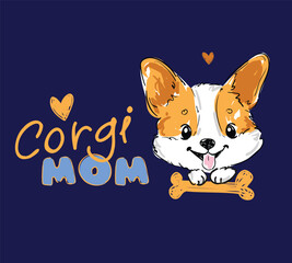 corgi mom print hand drawn cute illustration vector 