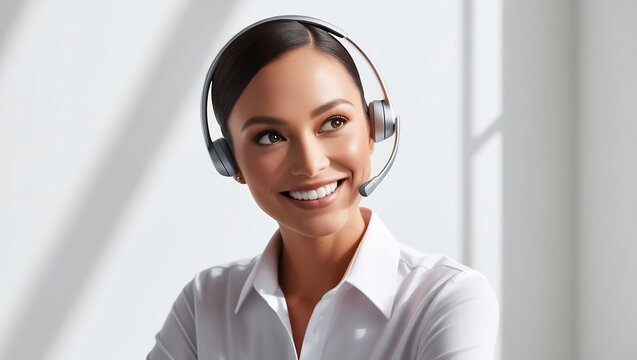 Warm approachable customer service representative sitting a modern workstation