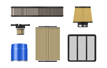 Car oil filter automobile change repair service set realistic vector illustration