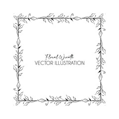 Modern rustic square floral wreath frame border vector