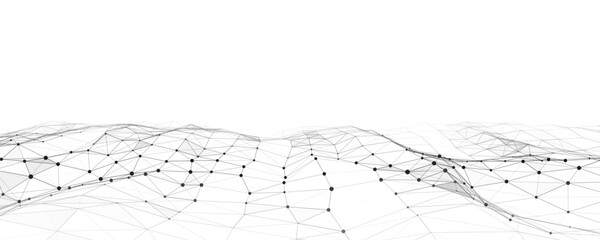 Dynamic wave with connected dots and lines on a white background. Digital wave background concept. Abstract technology background. Big data visualization. Vector illustration.