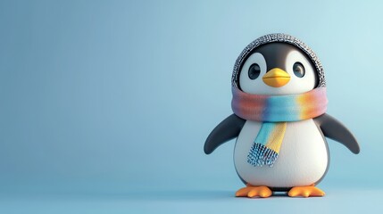 Fototapeta premium Cute Chibi Penguin in Cozy Hoodie Sliding on Ice - 3D Render with Gradient Background
