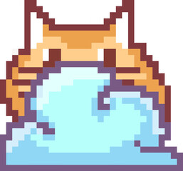 Fototapeta premium Pixel cat hiding behind the clouds