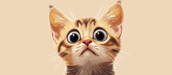 Obraz premium Illustration of a cute big eyed kitten with a confused expression Features realistic fur and cartoon style eyes against a flat color background Isolated tabby kitten design