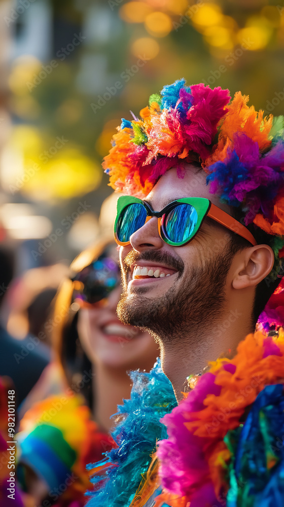 Sticker Vibrant LGBT Community Halloween Costume Parade with Street Festivities  