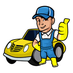 car wash mascot with separate white background