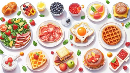 Abstract breakfast food collection isolated on white background
