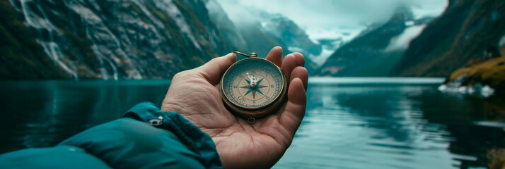 A person holding a compass, representing guidance and direction.