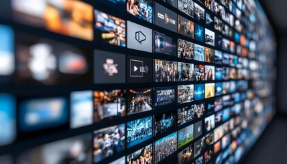 Wall of Streaming Content, Video on Demand, Digital Entertainment, Browsing Online Library