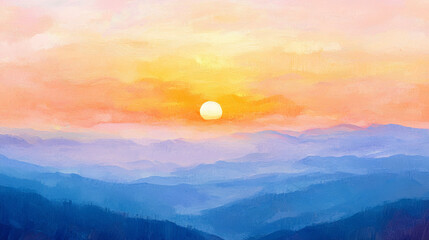 山並みから登る朝日　Generative AI