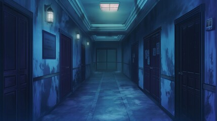 inside the abandoned building, anime halloween background, haunted place