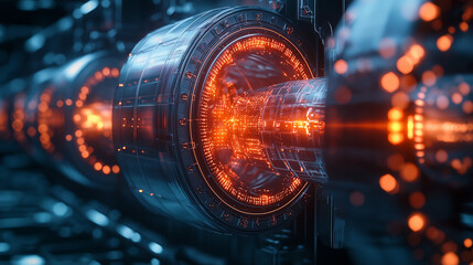 Nuclear fission process focusing on atomic interactions with nuclear fuel rods, highlighting energy transfer
