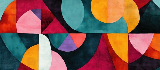 Fototapeta premium This illustration features a vibrant geometric abstract design harmoniously combining shapes and colors to form a visually engaging piece ideal for contemporary decor or backgrounds