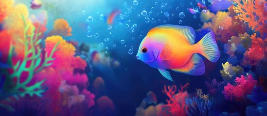 Obraz premium Vibrant depiction of a solitary fish in an aquarium setting