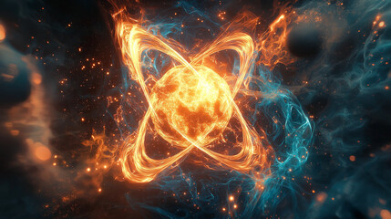 Fusion and fission of uranium, visualizing atomic energy generation and transformation