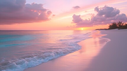 Fototapeta premium Stunning Sunset Over Tropical Beach with Azure Water