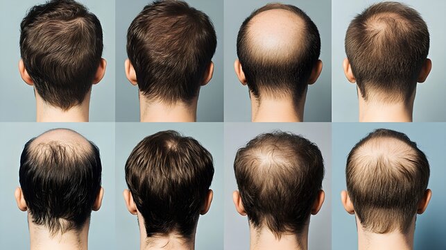 Informative infographic detailing hair regrowth treatment, complete with before-and-after images showing significant improvement from bald spots to healthy hair
