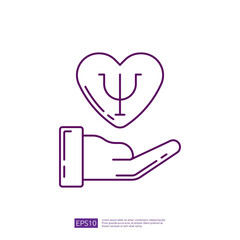 Hand holding heart with psychology symbol. Mental health and emotional well-being care. Therapy, counseling, and support for mental wellness.