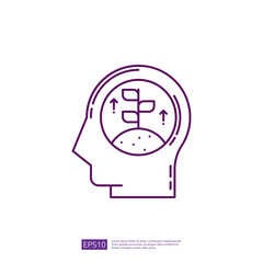 Growth mindset icon. Vector illustration of a plant inside the head. Personal development, goals, and self improvement concept.