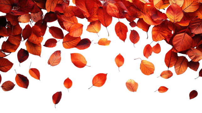 red autumn leaves on white background 