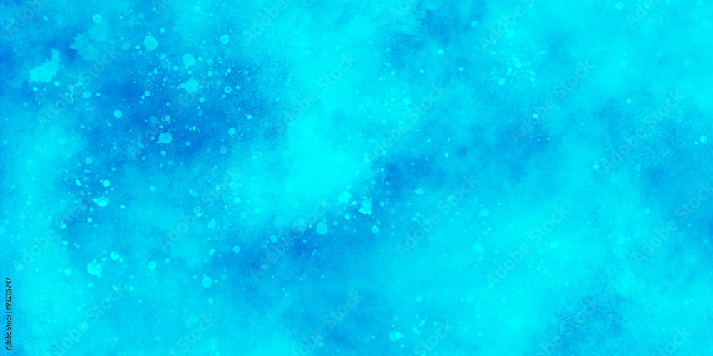 Wall mural light blue bokeh background for design, beautiful blue watercolor background with glitter particles,