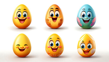 Obraz premium Happy Easter Emoticons- Set of 6 Funny Egg-Shaped Emoji in Cartoon Style (Set 1-3)_1(218)