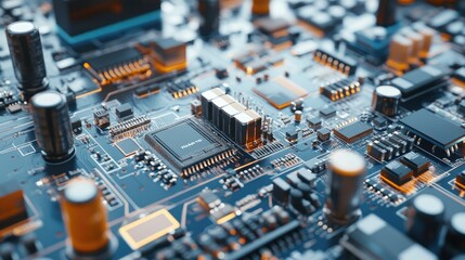 Focused view of a wireless audio circuit with tiny capacitors and microchips, isolated on white, showcasing modern electronic design.