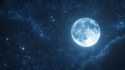 Full moon shining brightly in a starry night sky.