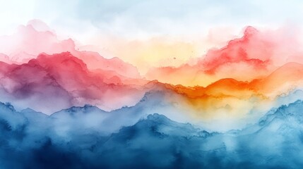 Abstract Watercolor Mountain Landscape