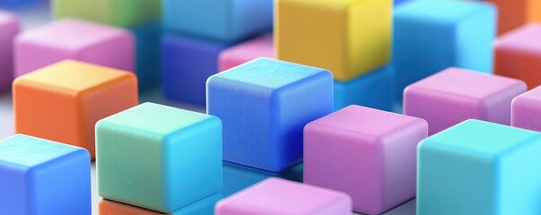Obraz premium Colorful building blocks arranged in a vibrant pattern, ideal for children's toys, creativity, and playful design concepts.