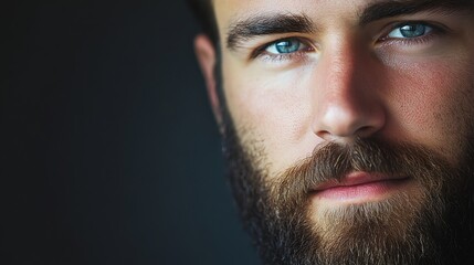 Obraz premium Close-up portrait of a man with blue eyes and a beard.