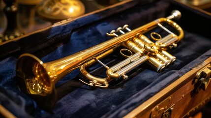 Obraz premium Golden Trumpet in Case - Musical Instrument