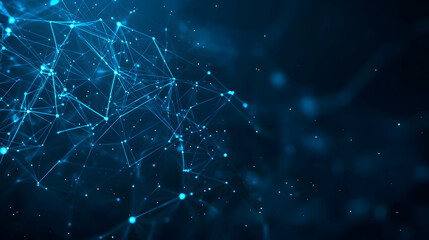 Abstract 3D Digital Network Background with Glowing Blue Lines and Nodes, Connecting Dots in a Cyberspace Concept