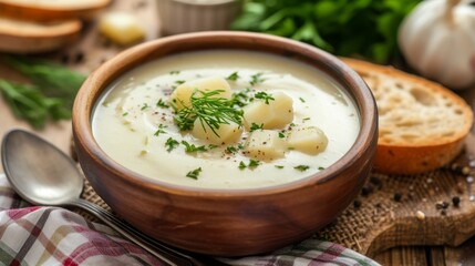 Creamy Potato Soup with Dill Garnish - Delicious Recipe