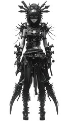 Fototapeta premium A female character in full fantasy armor, showcasing a dark and powerful aesthetic.