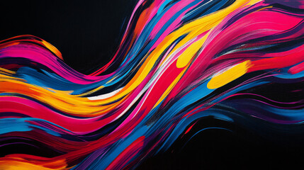 Bright, colorful lines crossing each other on a dark black background, creating a vibrant, abstract design with a sense of depth and movement.