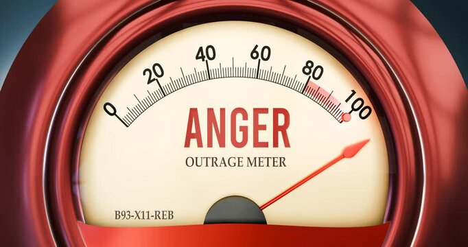 Anger and Outrage Meter that is hitting a full scale, showing a very high level of anger, overload of it, too much of it. Maximum value, off the charts.