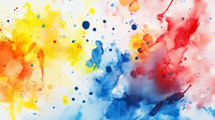 Obraz premium A vibrant and energetic watercolor abstract background with bold splashes of red, yellow, and blue, creating a dynamic and lively composition.