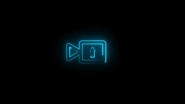 Neon animation of  upload video icon. upload video thumbnail sign.