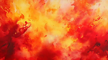 Bold abstract watercolor oil painting in fiery shades of red, orange, and yellow, with dynamic brushstrokes creating a textured and energetic background.