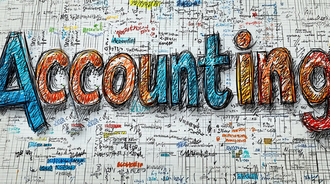 Colorful accounting text with handwritten notes and calculations