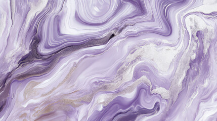 Fototapeta premium Soft lavender liquid marble with smooth silver accents, blending elegantly to create a delicate yet luxurious design.