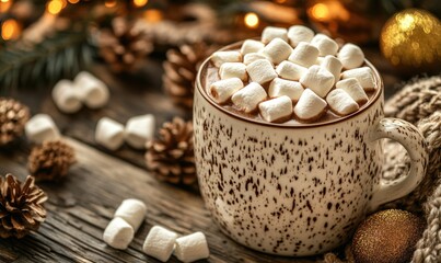 A mug of hot chocolate with marshmallows on top