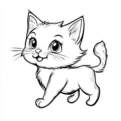 Cute Kitten Line Art.