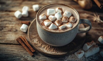 Fototapeta premium A mug of hot chocolate with marshmallows on top