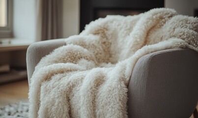 A white chair with a white blanket draped over it